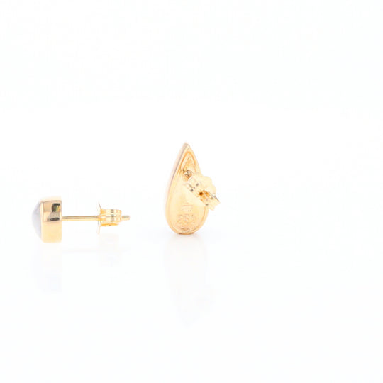 Gold Quartz Earrings Tear Drop Inlaid Studs