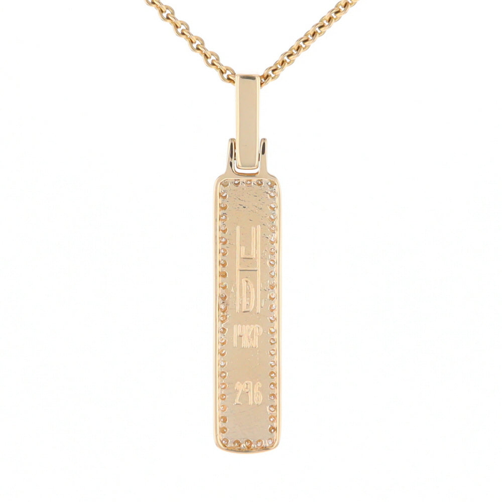 Gold Quartz Necklace, Rectangle Inlaid, .27ctw Diamond Halo Pendant