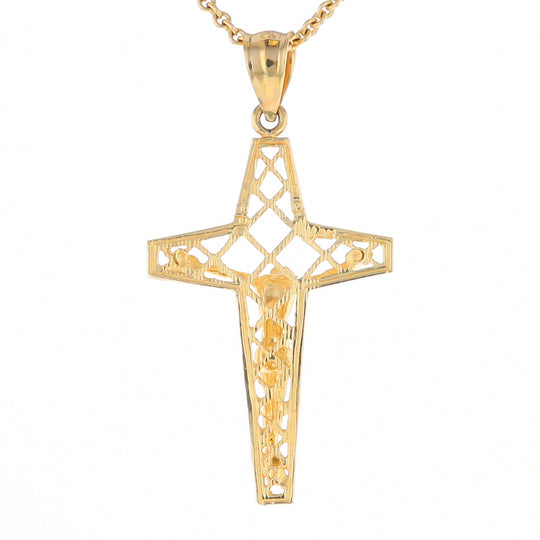 Gold Mesh Crucifix Pendant