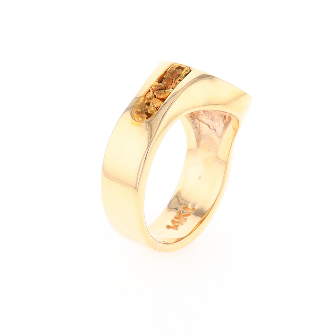 Oval Gold Quartz Inlaid Ring with Natural Gold Nuggets G2 Quality