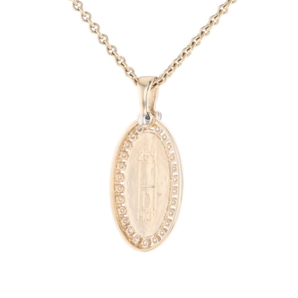 Gold Quartz Necklace .37ctw Halo Diamond Oval Inlaid Pendant