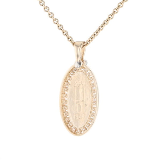 Gold Quartz Necklace .37ctw Halo Diamond Oval Inlaid Pendant