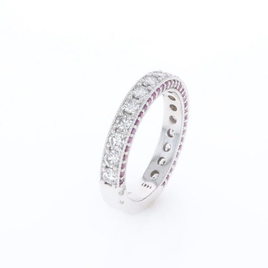 Diamond and Pink Sapphire Wedding Band