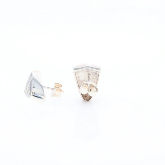 Sterling Silver Gold Quartz Inlaid Shield Stud Earrings - G3