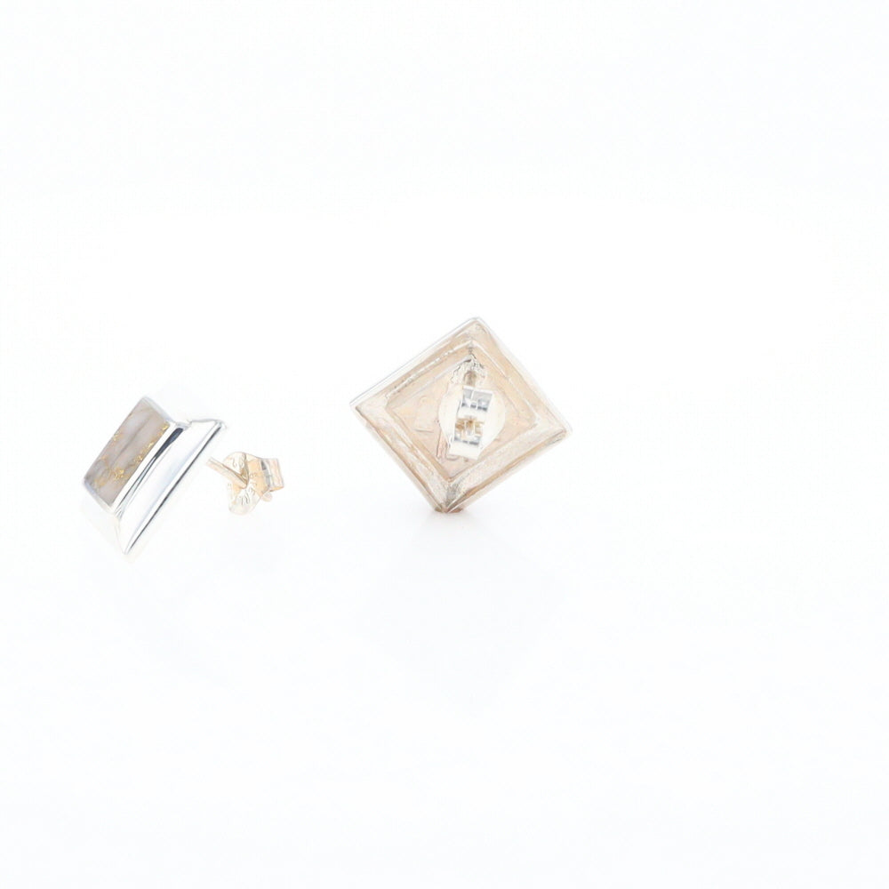 Sterling Silver Gold Quartz Inlaid Square Stud Earrings - G3