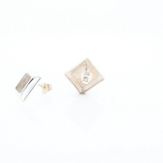 Sterling Silver Gold Quartz Inlaid Square Stud Earrings - G3