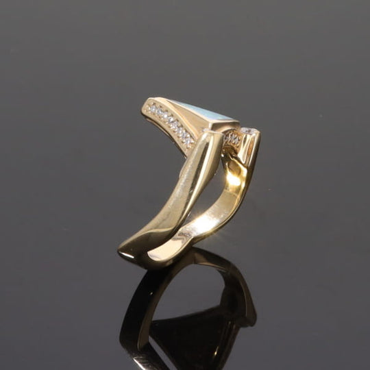 Opal Rings Triangle Inlaid Design with .31ctw Round Diamonds