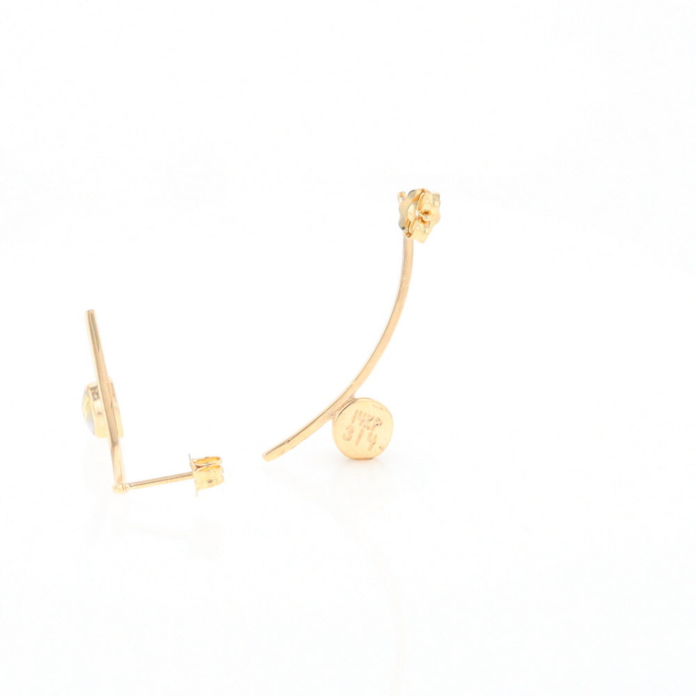 Gold Quartz Earrings Round Inlaid Curved Bar Design