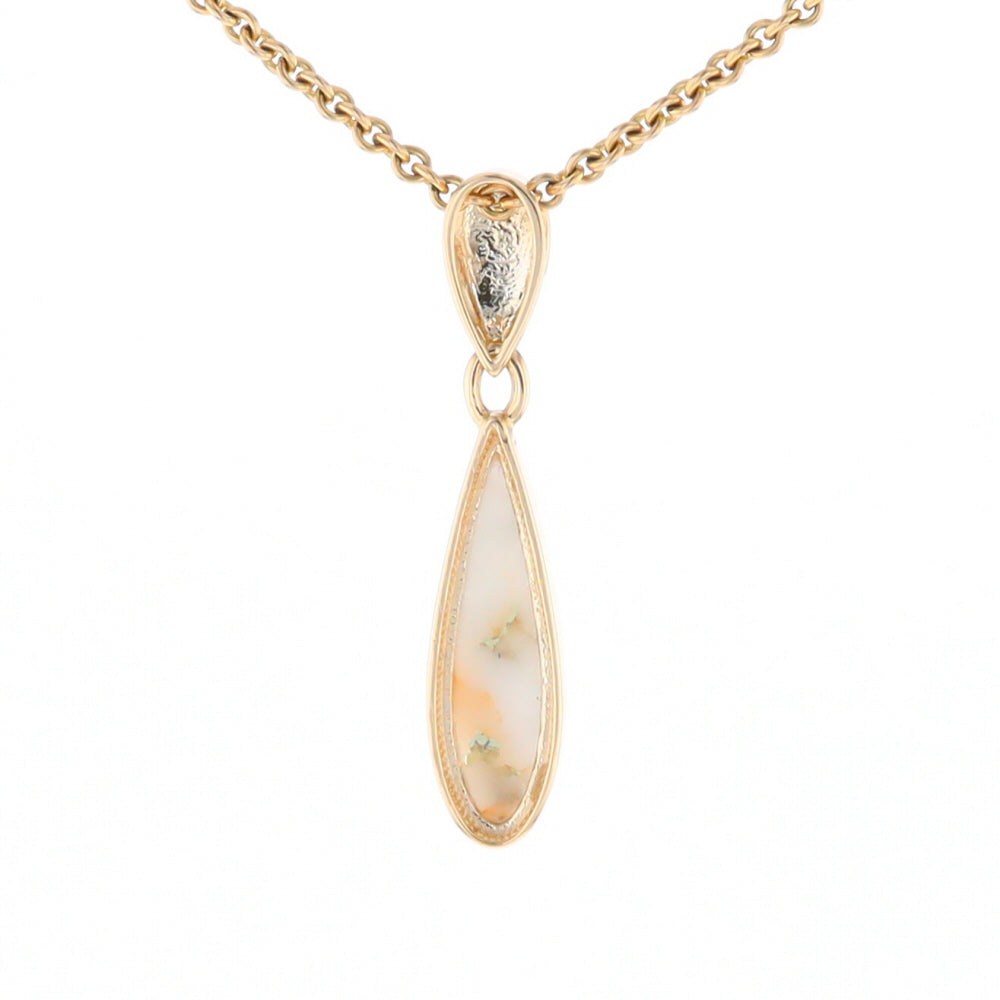 Gold Quartz Necklace Tear Drop Inlaid Pendant