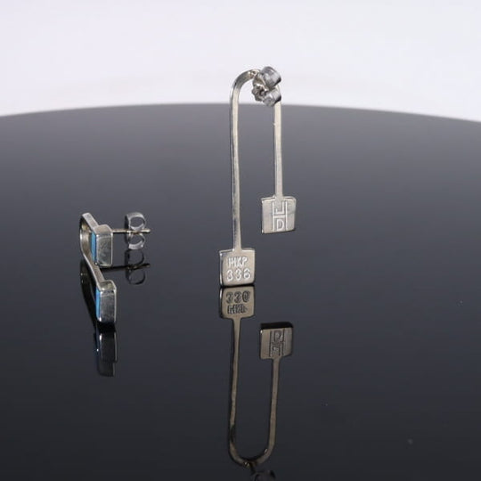 Opal Earrings Curved Bar Double Square Inlaid Ends Design Studs