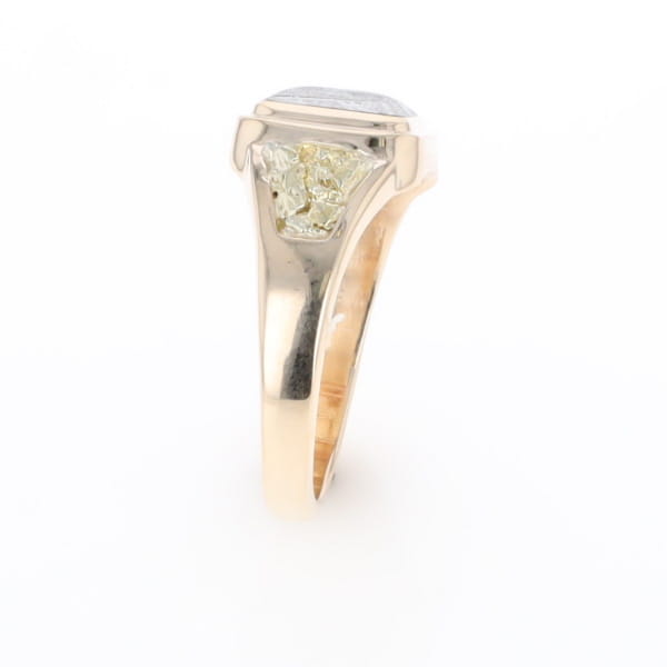 Meteorite Ring Square Inlaid Center Design with Natural Nugget Sides