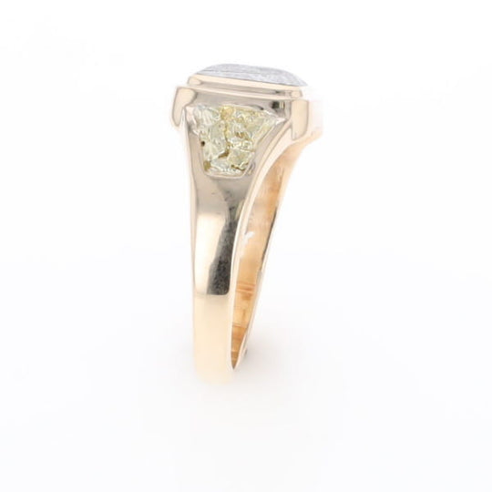 Meteorite Ring Square Inlaid Center Design with Natural Nugget Sides