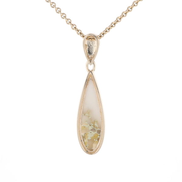 Gold Quartz Pendant Tear Drop Inlaid Design G2
