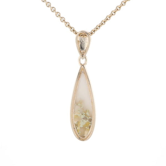 Gold Quartz Pendant Tear Drop Inlaid Design G2