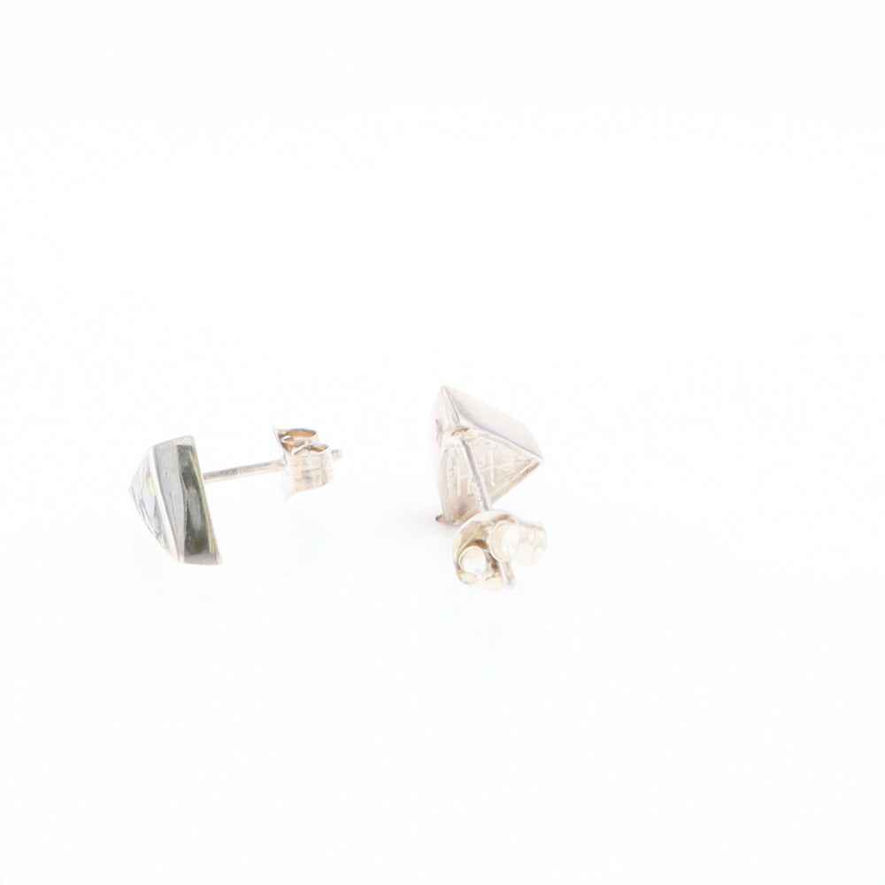 Sterling Silver Gold Quartz Inlaid Triangle Stud Earrings - G3