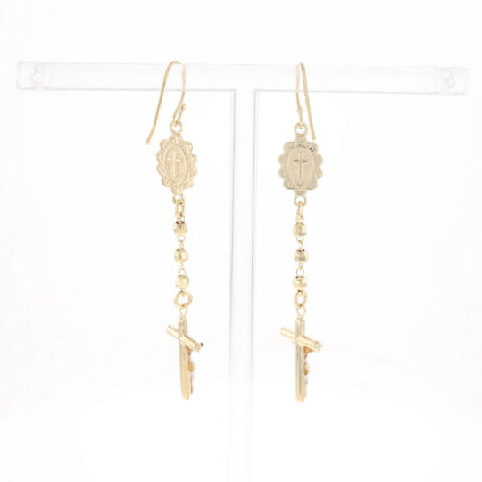 Gold Plated Virgin Mary and Crucifix Dangle Earrings