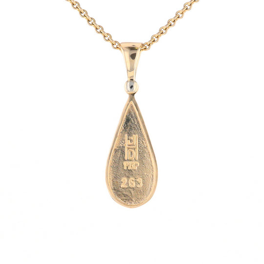 Gold Quartz Necklace Tear Drop Inlaid Pendant with .02ct Diamond