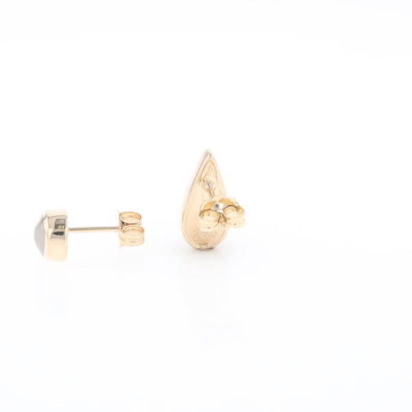 Gold Quartz Earrings Tear Drop Inlaid Studs
