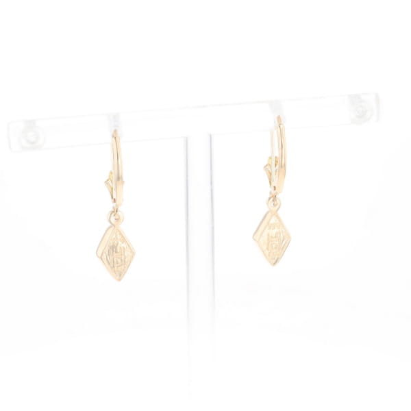 Gold Quartz Earrings Diamond Shape Inlaid Lever Backs G2