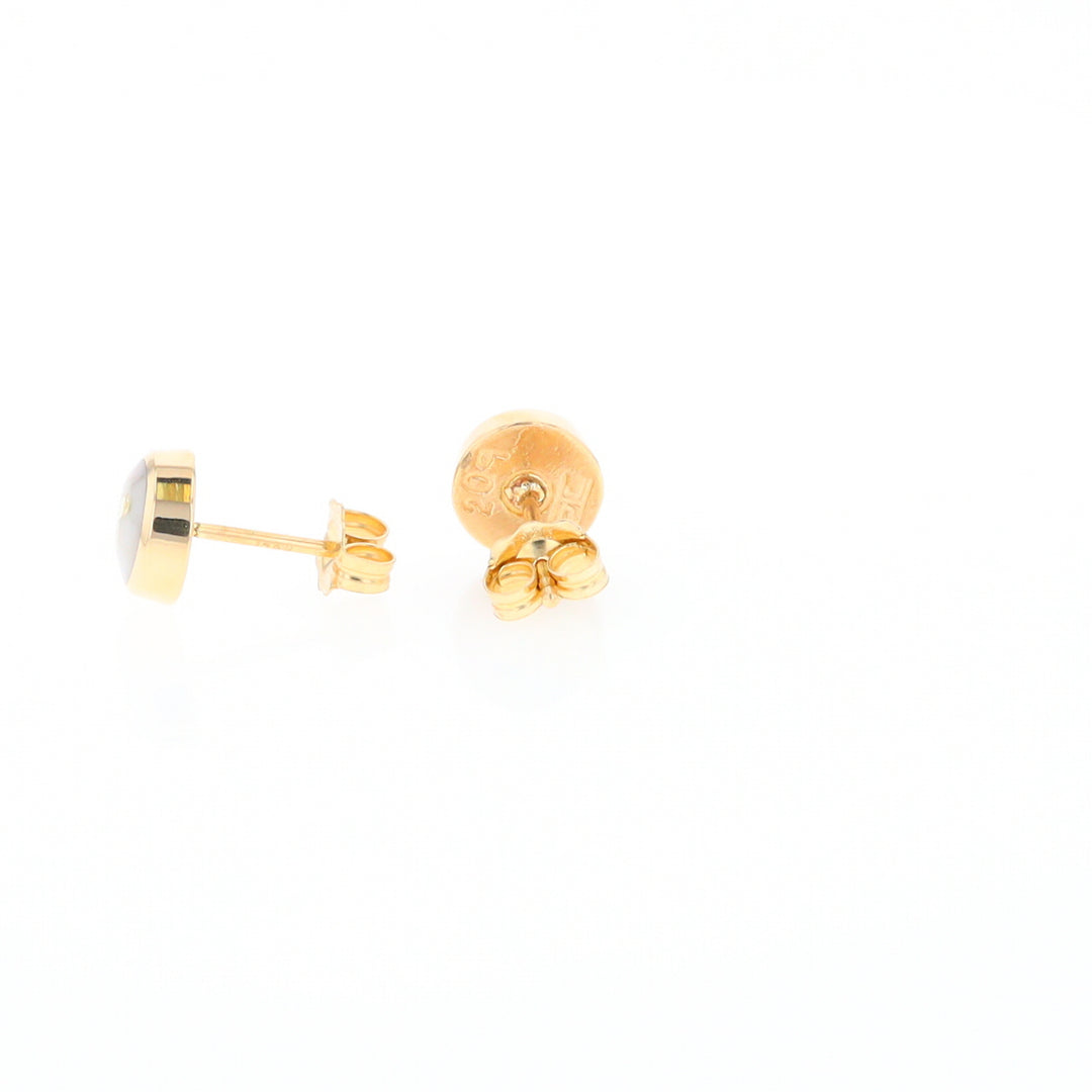 Gold Quartz Earrings 6mm Round Inlaid Studs
