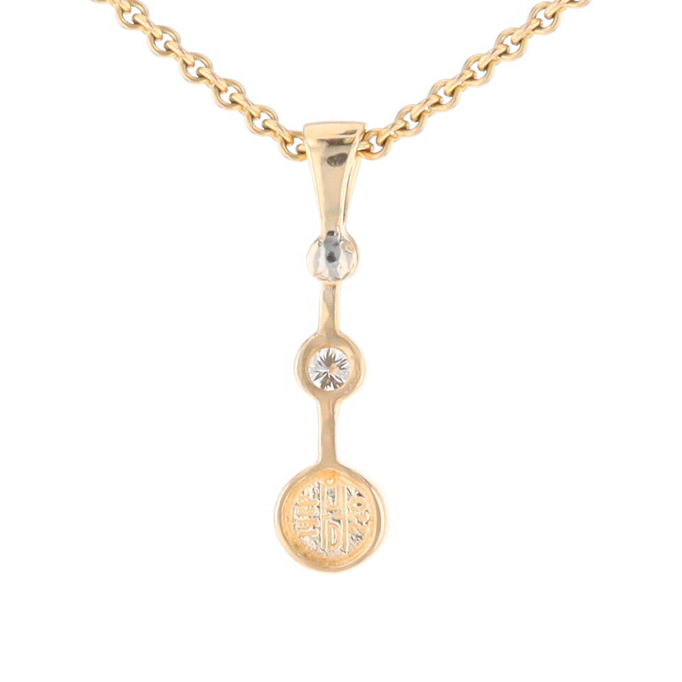 Gold Quartz Necklace Round Inlaid Design Pendant With .10ctw Round Diamond