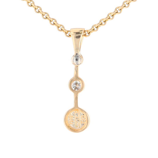 Gold Quartz Necklace Round Inlaid Design Pendant With .10ctw Round Diamond