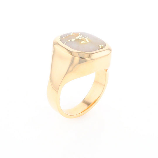 Gold Quartz Ring, Rectangle Inlaid Center