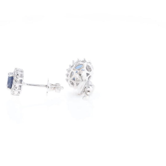 Oval Blue Sapphire Earrings With Halo