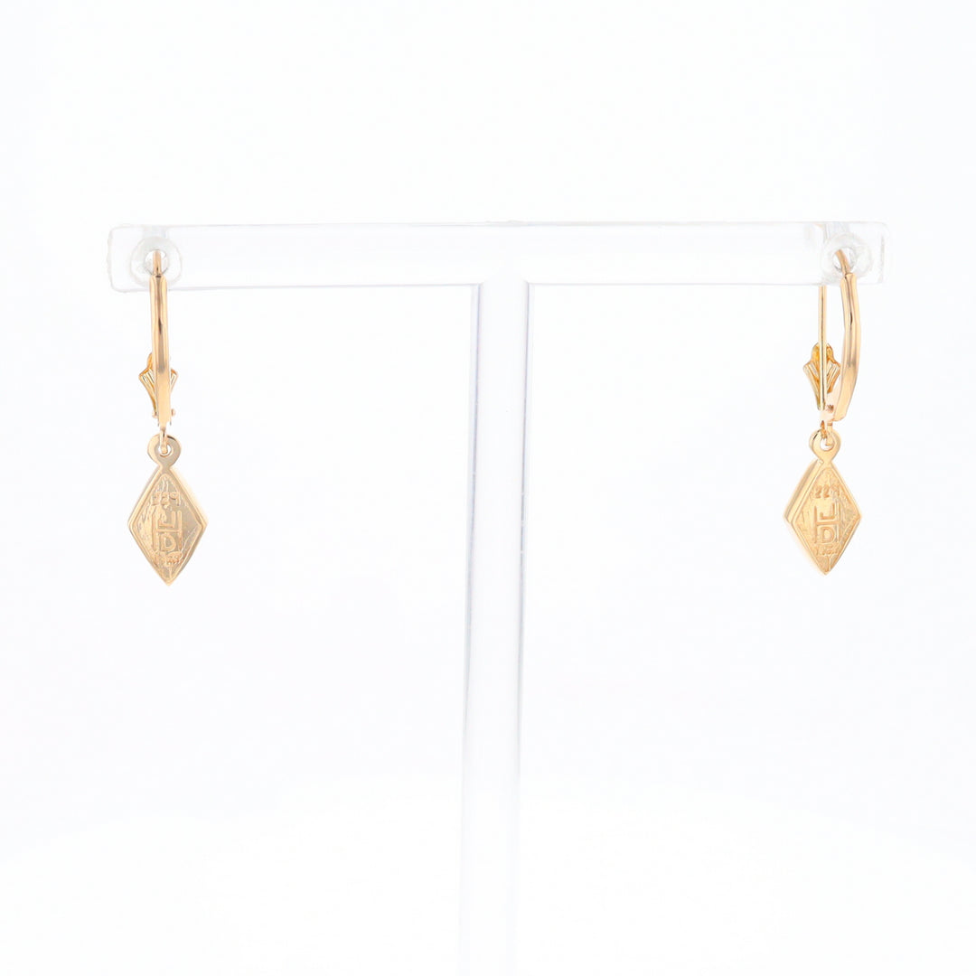 Gold Quartz Earrings Diamond Shape Inlaid Lever Backs G1