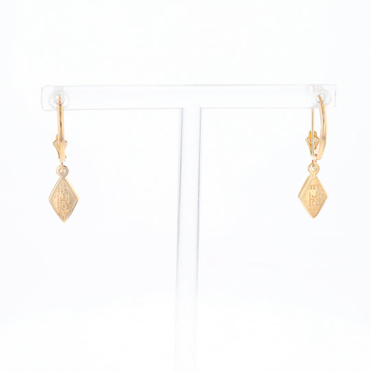 Gold Quartz Earrings Diamond Shape Inlaid Lever Backs G1