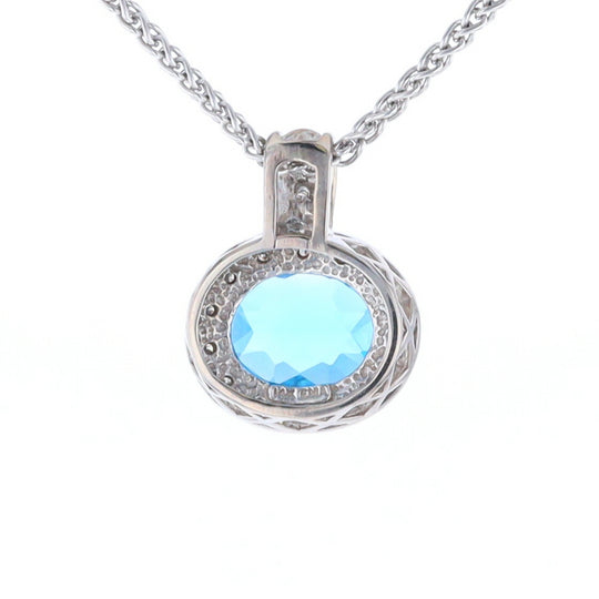 Blue Topaz Oval Halo Pendant