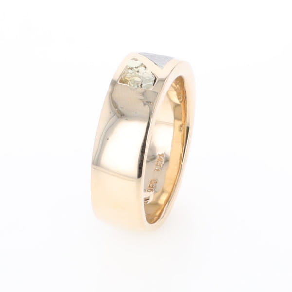 Meteorite Ring, Center Inlaid & Natural Nugget Sides