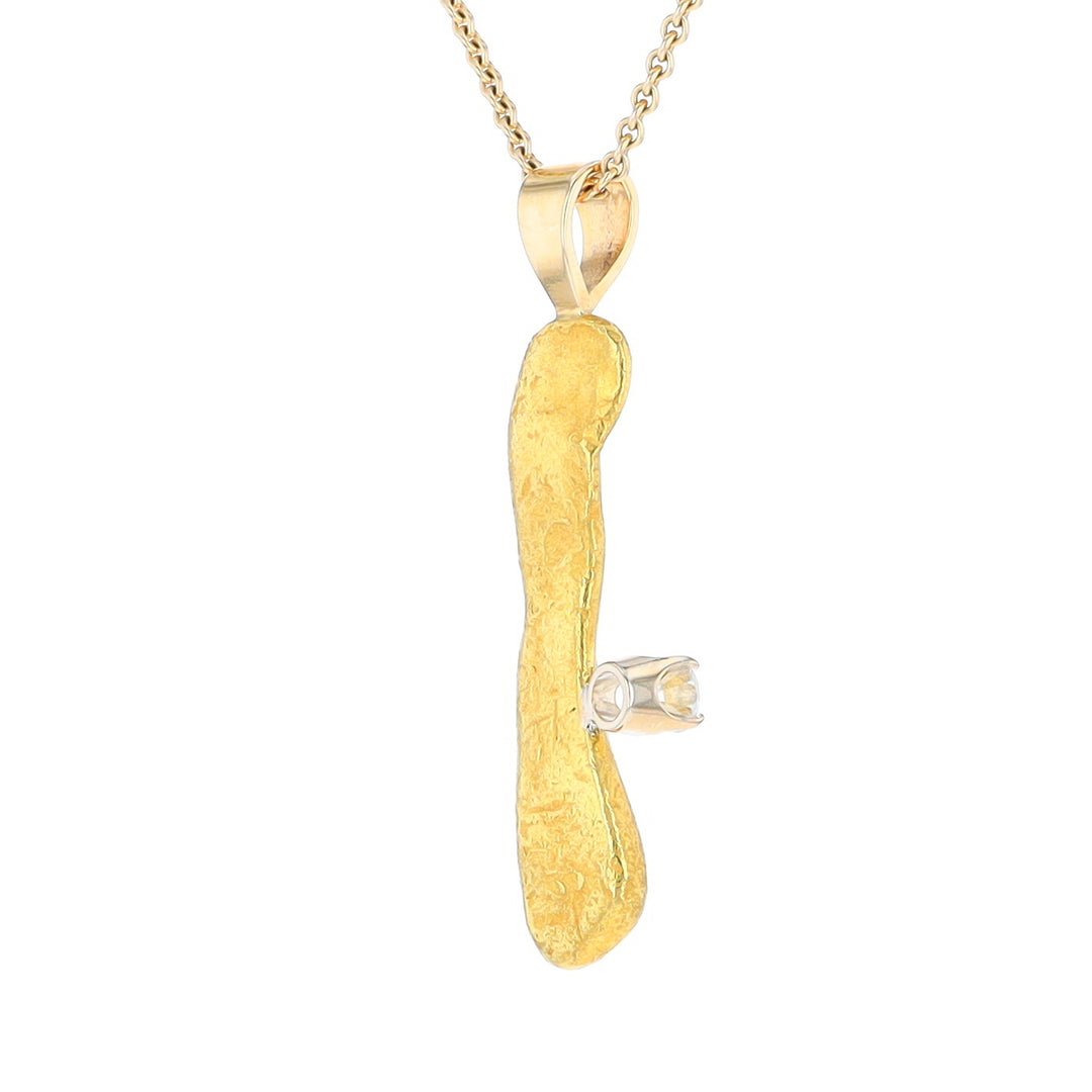 20K Natural Nugget Pendant with Diamond Accent