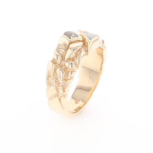 Gold Quartz Ring 3 Section Inlaid Nugget Design Band