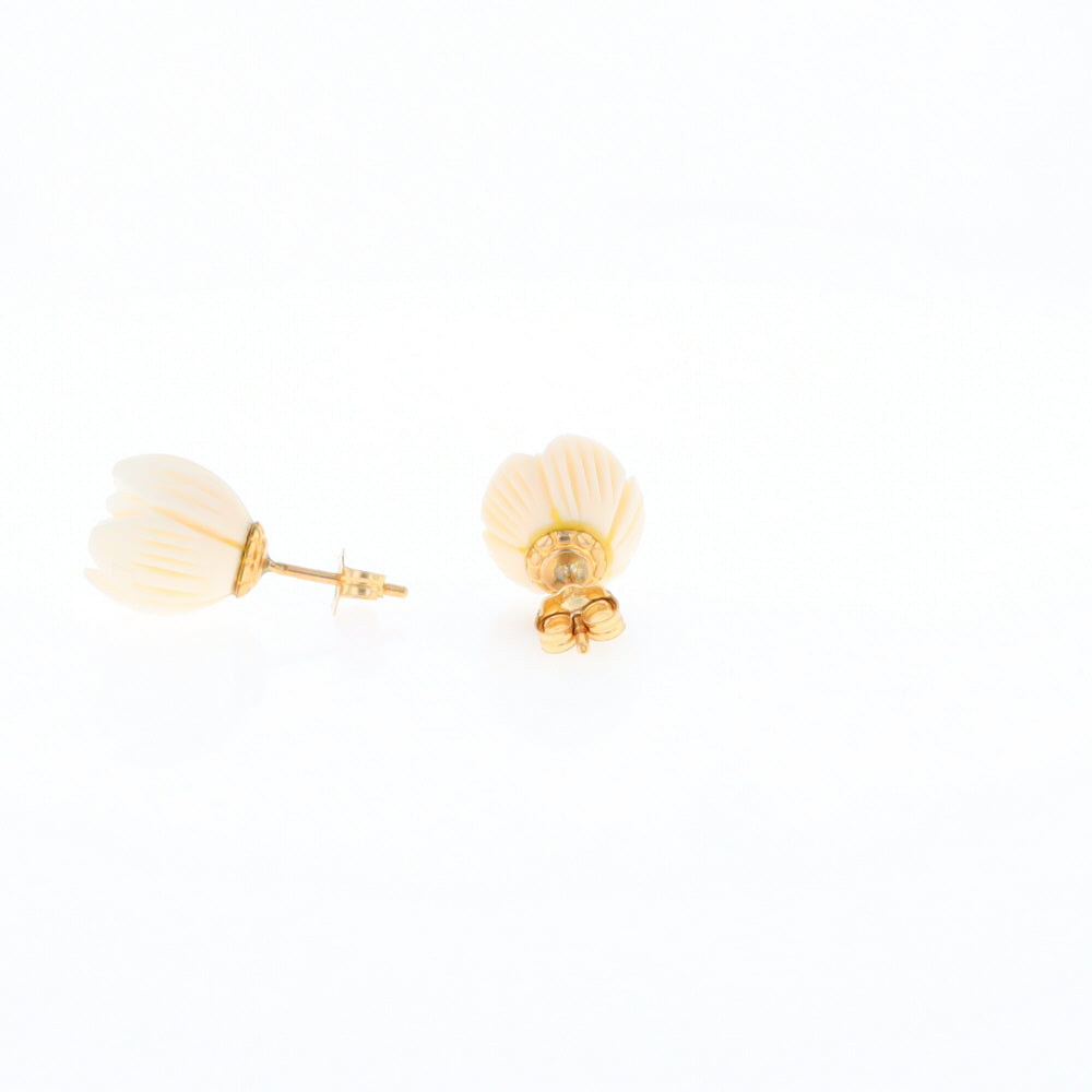 Carved Ivory Flower Stud Earrings