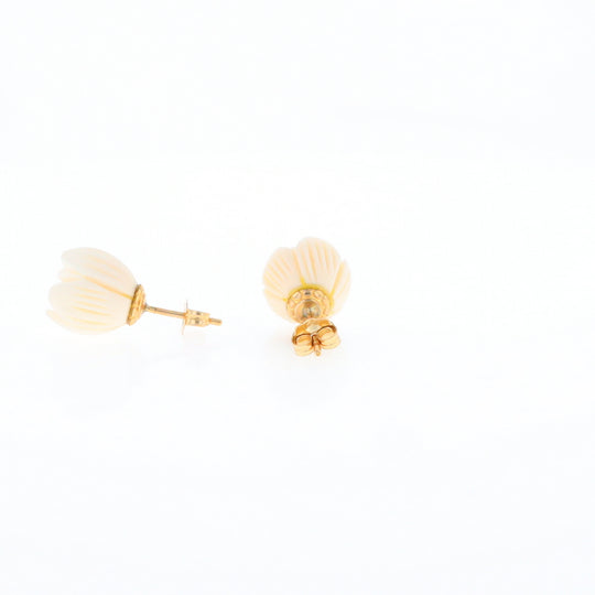 Carved Ivory Flower Stud Earrings