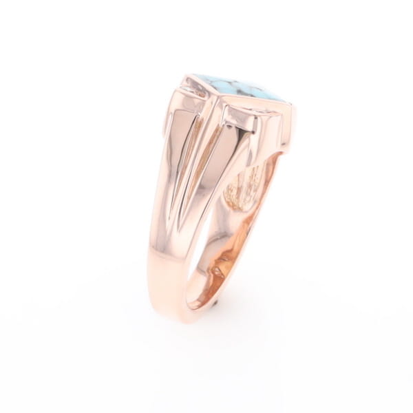 Natural Turquoise ring diamond shape inlaid design with .16ctw round diamonds