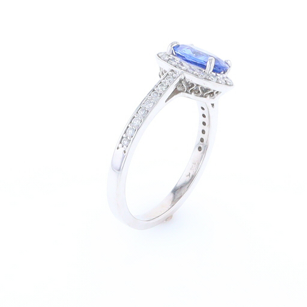 Oval Ceylon Sapphire with Diamond Halo Ring