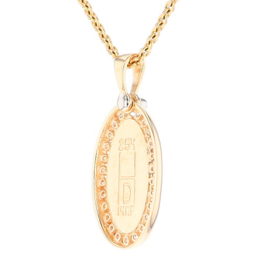 Gold Quartz Necklace .37ctw Halo Diamond Oval Inlaid Pendant