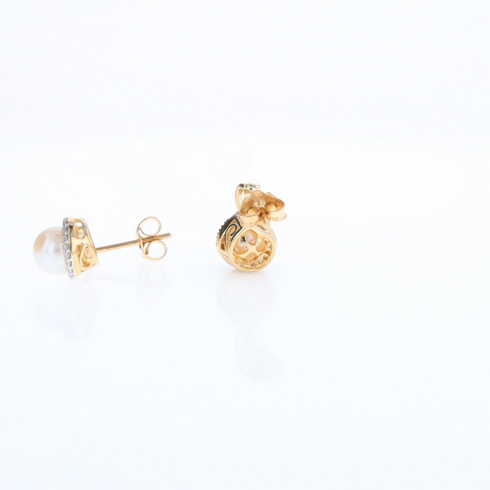 Pearl Drop Earrings with Diamond Halos