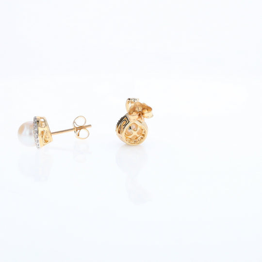 Pearl Drop Earrings with Diamond Halos