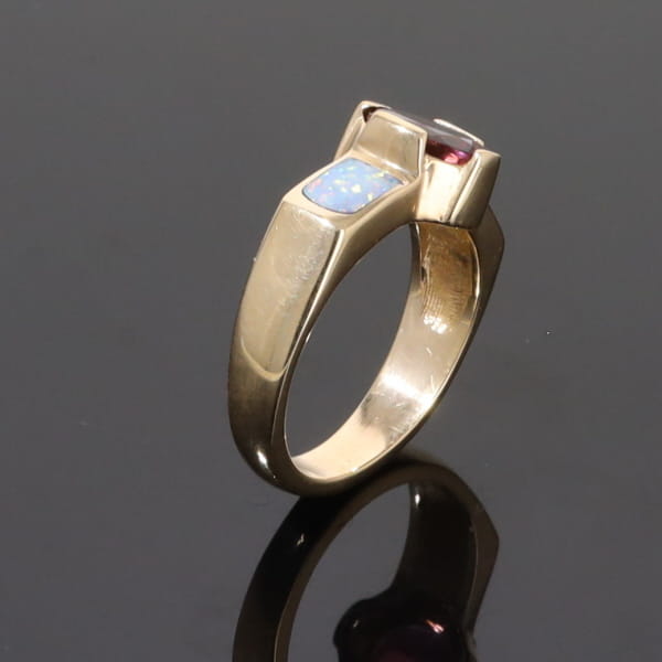 Opal Rings 2 Section Inlaid Design with Oval Pink Tourmaline