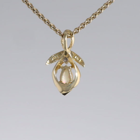 Pear-leaf Opal and Diamond Pendant