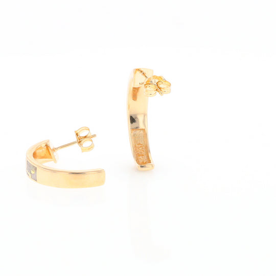 Gold Quartz Hoop Earrings 3 Section Inlaid Design