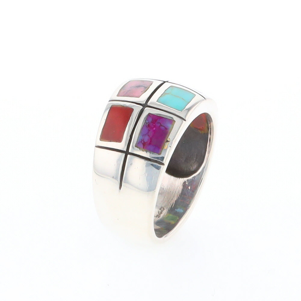 Native Silver Multi Stone Inlaid Ring