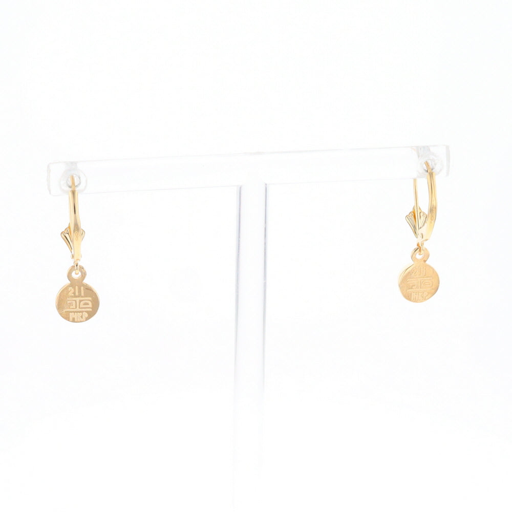 Gold Quartz Earrings Round Inlaid Design Lever Backs