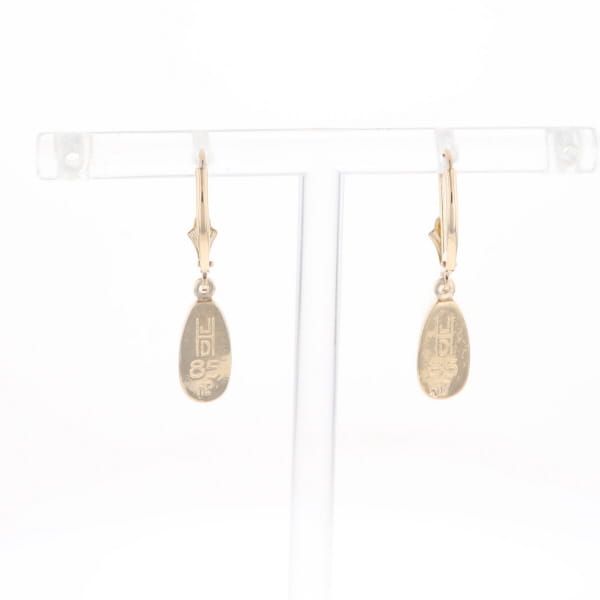 Gold Quartz Earrings Tear Drop Inlaid Lever Backs