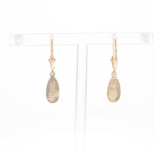 Gold Quartz Earrings Tear Drop Inlaid Lever Backs