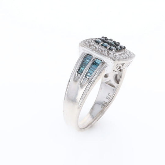 Square Blue & White Diamond Ring