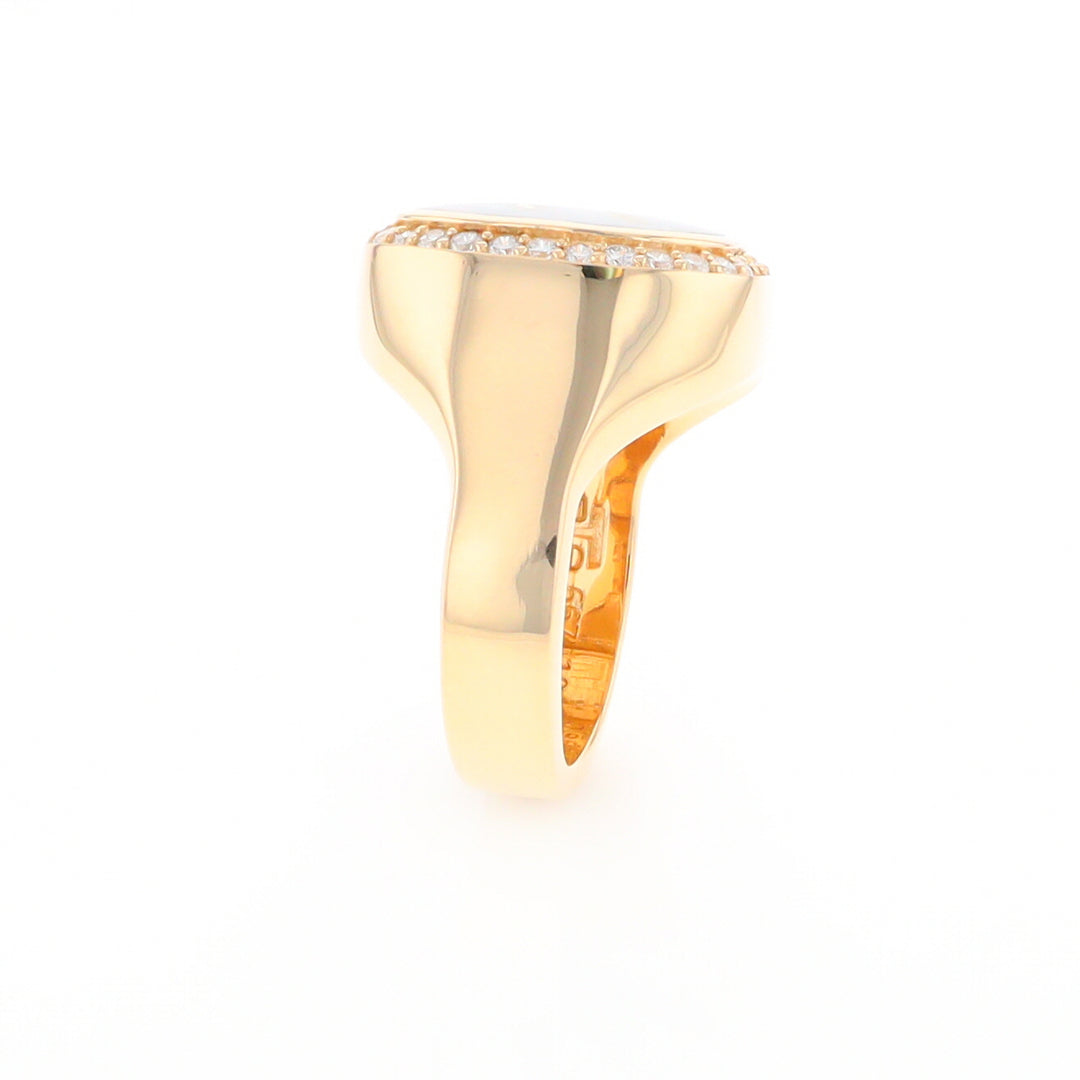 Gold Quartz Cushion Inlaid Men's Ring with Diamond Halo